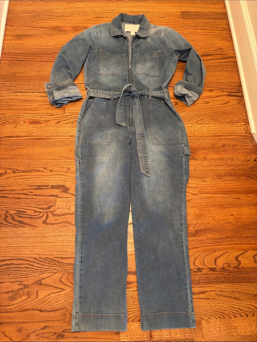 Gloria Vanderbilt X Christian Siriano Blue Denim Utility Jumpsuit with Waist Tie